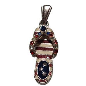 Patriotic Red White Blue Flip Flop Pendant Charm USA America 4th of July Jewelry